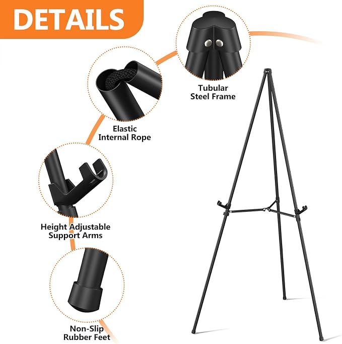 Easel Stand for Sign Portable,66" Easel Display Stand Metal, Adjustable Easels for Display,Wedding Signs, Posters-Black(4 Pack)