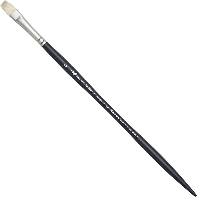 Winsor & Newton Artists' Oil Hog Paint Brush, Long Handle Size 6, Bright | Handcrafted with interlocked Chungking bristles; Have spring, stiff, & flagged allowing large amounts of colour to be carried