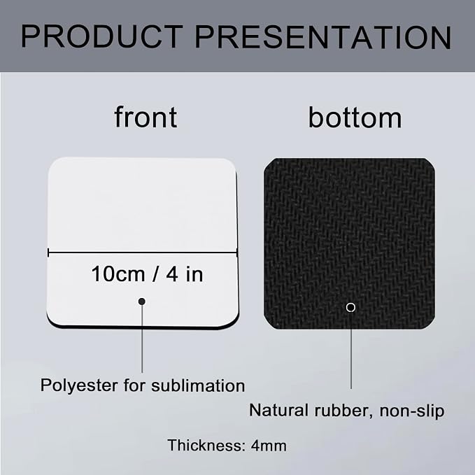 50 PCS Sublimation Blank Cup Coasters Bulk, 4x4 Inch Square Blank Cup Mat Rubber for Sublimation Transfer Heat Press Printing DIY Crafts