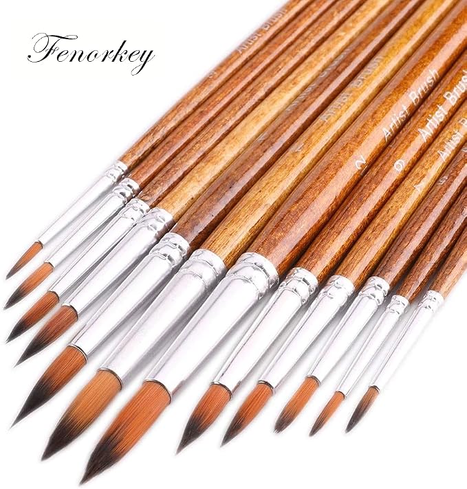 Watercolor Paint Brushes FENORKEY 12Pcs Round for Watercolor, Acrylic & Gouache