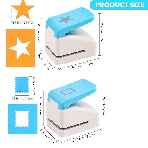 2 Pcs Paper Punch | 3D Star & Stamp Punches | 1.1x0.9 inch Postage Stamp Shape & 1.4 inch Star Embossing Hole Paper Puncher | for Scrapbooking Journaling Paper Craft Card Making DIY Project Cardstock