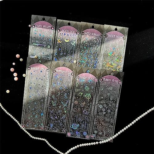 8Pack Holographic Glitter Sticker Material Set 3D Shape Frame Stickers for Scrapbooking Decorative Decals Paper Planner Bullet Junk Journal Supplies for Album Notebook DIY Art Craft