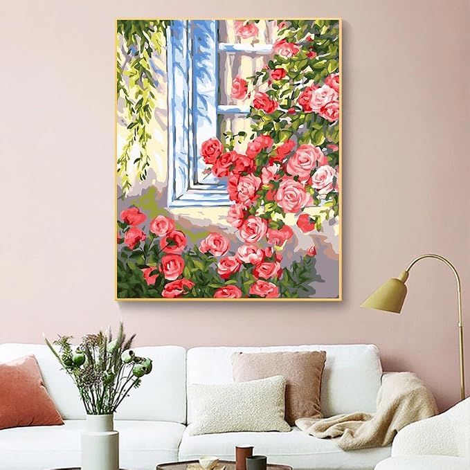 ZRIZQ Paint by Numbers Kit for Adults Beginner,Flowers Window,16x20
