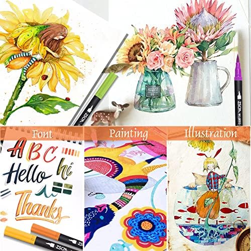 ZSCM 32 Colors Markers for Adult Coloring Books No Bleeding - Duo Tip Pens | Fine & Brush Coloring Marker for Adult Calligraphy, Illustration, Cards Drawing, Note taking Lettering, Journaling