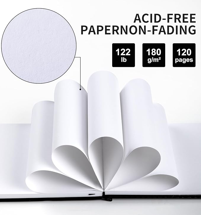 Sketchbook for Drawing, 120 Pages Sketch Book, 122LB/180GSM Thick Paper | Mixed Media Sketchbook for Charcoal Pencil, Inks Pen, Colored Pencil, Acrylic Marker, Oil Pastel