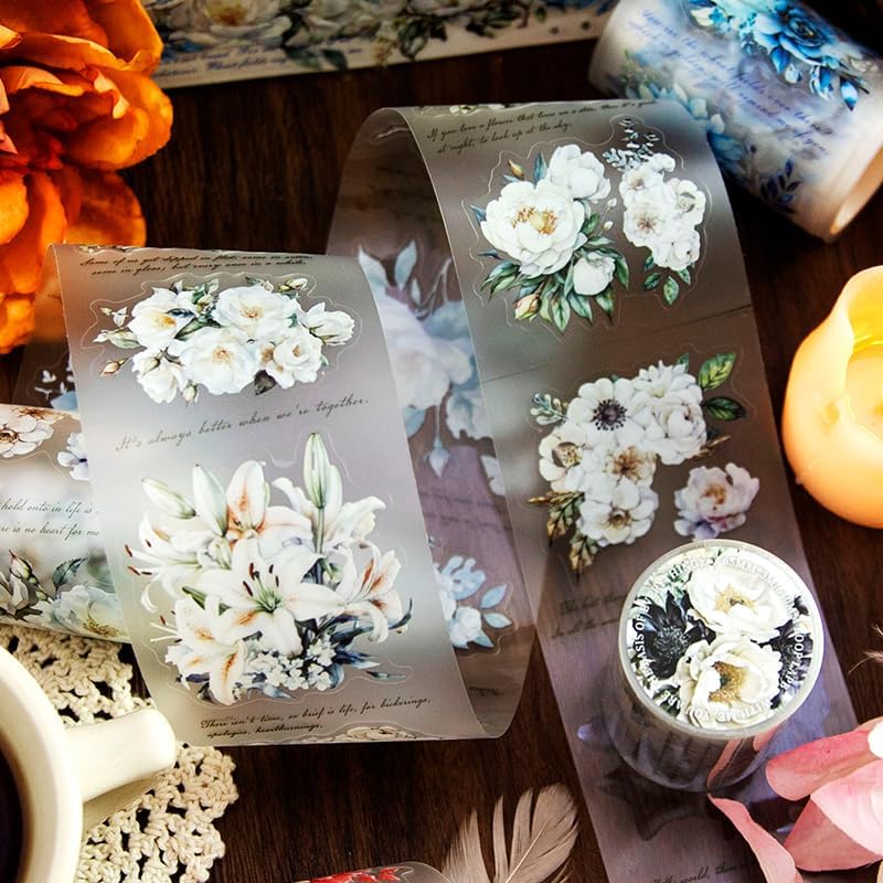 Alideco 6pcs Decorative Adhesive Tapes matte floral PET Tape Great for Bullet Journal Supplies, Arts, Scrapbook, DIY Crafts, Planners (huahuiyanlushengkai)