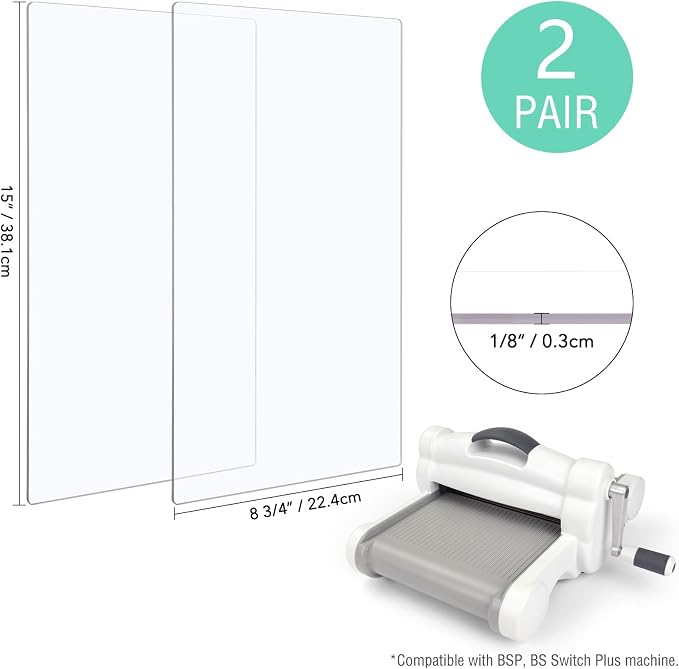 4Pcs/2 Pair Cutting Pads Compatible with BSP & BS Switch Plus Die Cutting Machine,Clear Polycarbonate Plastic Cutting Plates,Pads Die Cutting Plates for Embossing Crafting （15 x 8 3/4 x 1/8 inch）