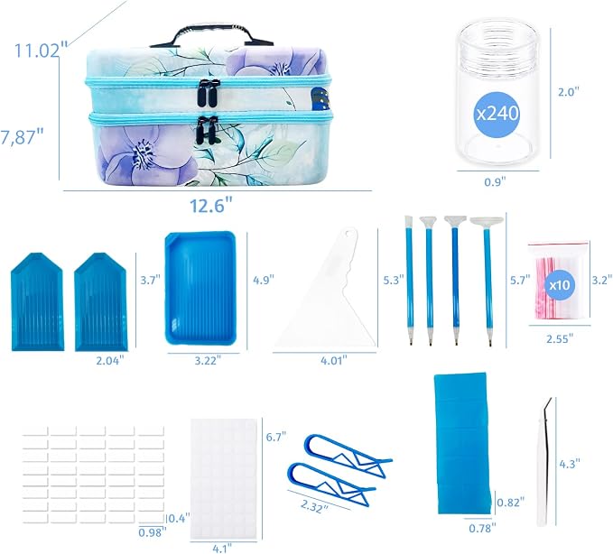 240 Slot Diamond Painting Storage Containers | Blue 240-slot storage box with tools & accessories for diamond art