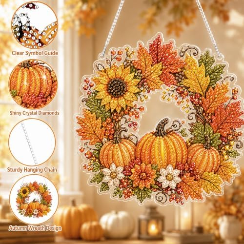 Halloween Diamond Art Hanging Kits for Adults Beginners, DIY Acrylic 5D Special Shaped Crystal Diamond Gem Art Painting for Window Pendants Home Garden Wall Hanging Kits Hanging Ornament (Style E)