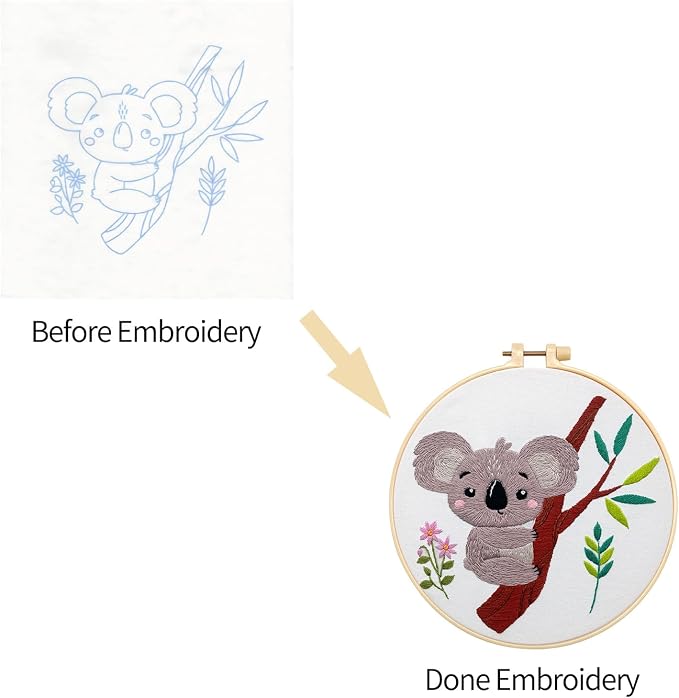 CHIYOSING Embroidery Kit for Beginners Adults,3 Koala Pattern to Learn Over 30 Different Stitches,Includes Step-By-Step Instructions,Sharp Scissors and 2 Exquisite Hairpins and Multiple Accessories.