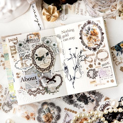Alideco 6pcs PET Washi Tape Set Vintage Victorian Lace Washi Tapes for Journaling Scrapbook Stickers Decorative Tapes for Scrapbooking Bullet Journals, Planner, Arts & Crafts（leisianyequ