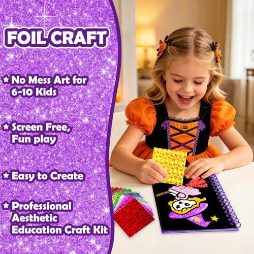 FUNNYB&G Foil Art Craft Kit for Kids, Sparkly Birthday Gift Toy for Kids | No Mess, Kids Ages 4-10 Create Sparkling Artwork, A Creative Gift for Birthdays, Holidays, Travel Activities,Screen-Free Fun