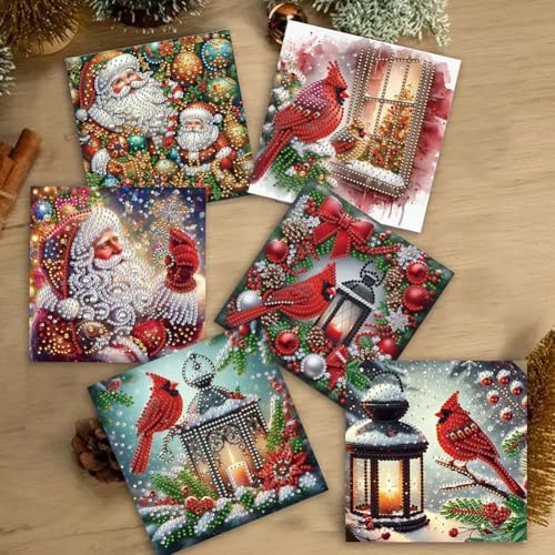 12 Pack 5D DIY Diamond Painting Christmas Greeting Card Kit, Diamond Art Birthday Holiday Greeting Card, Art Crafts Kit Creative with Envelope