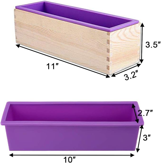 Ogrmar Silicone Soap Molds Kit 42 oz Wooden Silicone Rectangular Mold | Soap Molds For Soap Making Kit with Stainless Steel Wavy & Straight Scraper for Soap Cake Making (Purple)