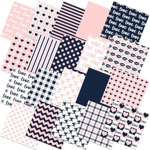 HunnmingRe 20 Pcs 10''x10'' Valentines Pink Quilting Fabric Square Bundle Love Heart Precuts Quiltted Fabric Plaid Polka Dot Printed Patchwork Supplies for DIY Material Sewing Craft Strips