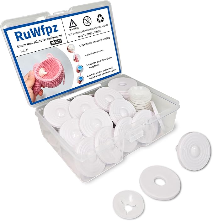 RuWfpz Doll Joints for Amigurumi Crochet 45mm 20 Sets Plastic White 1-3/4"
