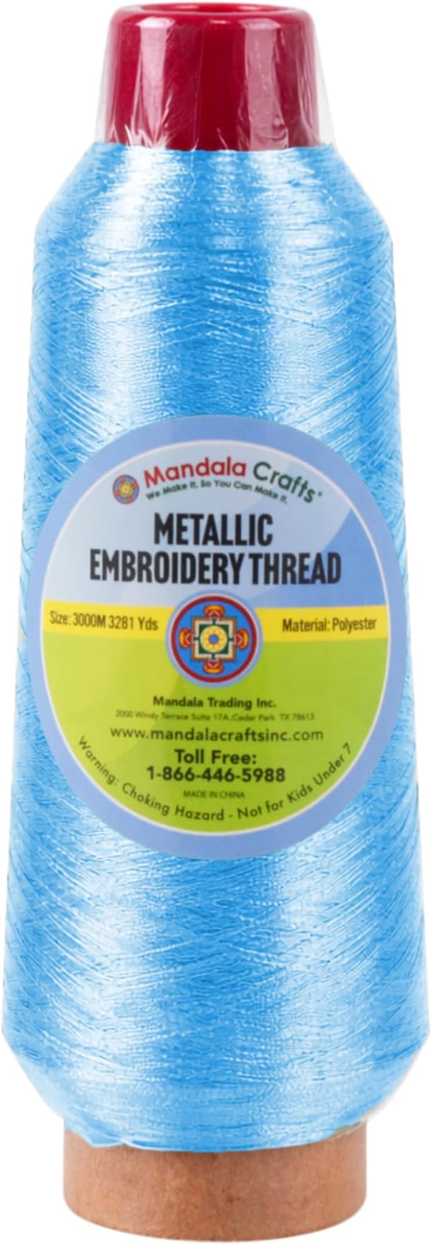 Mandala Crafts Metallic Sky Blue Embroidery Floss for Sewing, 3281 Yard Spool