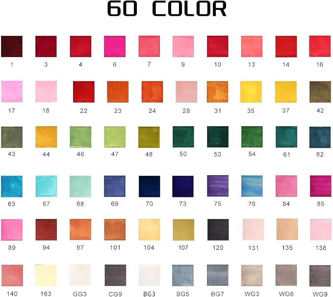 ArtBeek 60 Color Alcohol Markers Set, Coloring Markers for Adult Coloring Books No Bleeding, Dual Tip (Chisel & Fine Tip)