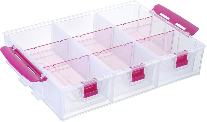 MyGift Stackable Single Tray Add-On for 11-Inch Clear Arts & Crafts Container, 9-Compartment Sewing Supplies Organizer with Removable Dividers for Craft Storage, Includes 3 Drawers