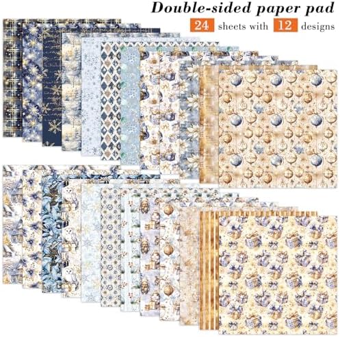 12 x 12 In Scrapbook Paper Pad Cardstock,24 Sheets Double Sided Blue Pattern Aesthetics Print Floral Decor Decoupage for Photo Album Journals Card Folded Supplies Gift Wrapping DIY Crafts