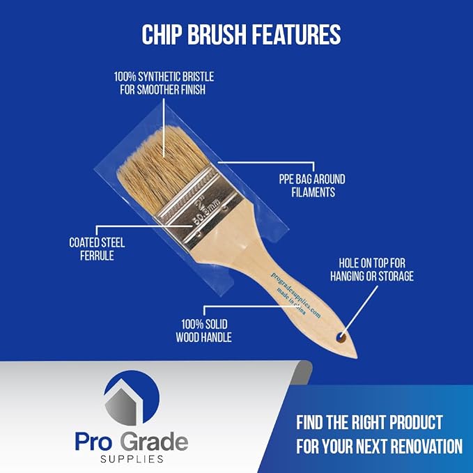 Pro Grade Chip Brushes, Disposable Paint Brushes, Assorted Sizes, 24 Piece | Natural bristle, wood handle | 4 widths, 6 of each | For stain, varnish & glue | Cabinets, furniture, crafts