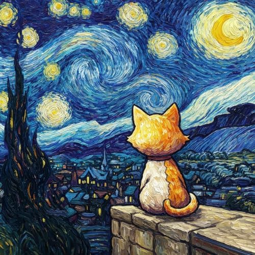 VeGuude Diamond Art Kits for Adults Starry Night Cat Diamond Painting Kits