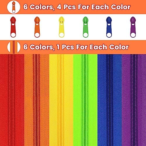 DOITEM 13.5 Yards 6 Pieces Sewing Zippers #5 Nylon Coil Zippers Assorted Zipper for Sewing with 24 Zipper Sliders for DIY Tailor Sewing Crafts Supplies, 6 Colors