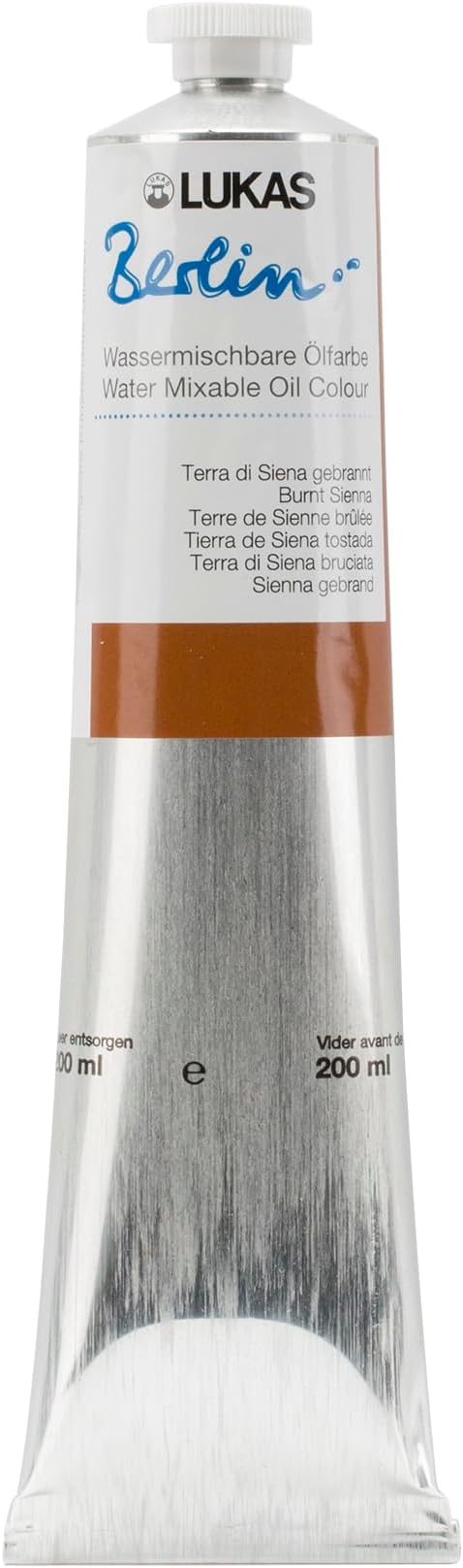 LUKAS Berlin Oil 200 ml – Water Mixable Oil Paint in Premium Quality – Terra di Siena Burnt