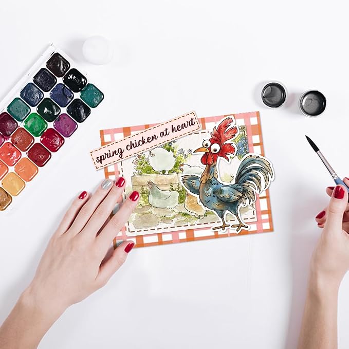 Cartoon Chicken Clear Stamp and Metal Die Set Cartoon Rooster Stamp and Die Cut for Card Making Farm Animals Stamps and Dies for DIY Scrapbooking Album Paper Craft Supplies Thanksgiving