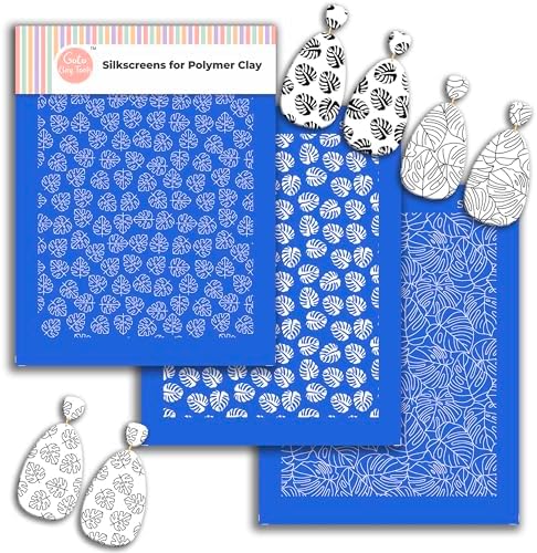 Monstera Leaf Silk Screen Stencils for Polymer Clay, 3 PCS Tropical Pattern Silkscreen for Polymer Clay Earring Making, Reusable Silk Screen Stencils for Polymer Clay SSCMB-48