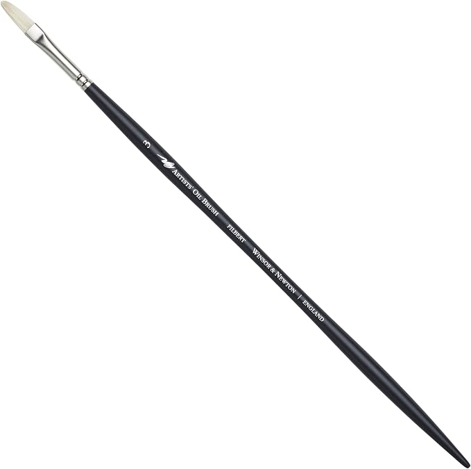 Winsor & Newton Artists' Oil Hog Paint Brush, Long Handle Size 3, Filbert | Handcrafted with interlocked Chungking bristles; Have spring, stiff, & flagged allowing large amounts of colour to be carried