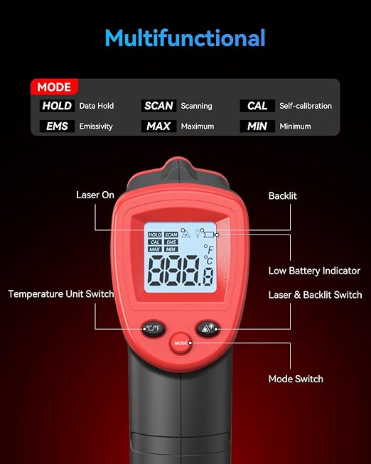 Wintact Infrared Thermometer, Digital Surface Temperature Gun -58℉ to 1094℉ | Laser Temp Gun for Cooking Food, Pizza Oven, Flat Top Grill, Griddle, Soap Making, Reptile