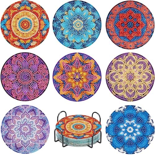 Leatrice 8pcs Mandala Diamond Art Coasters Diamond Painting Kits for Adults