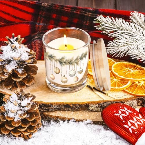 Ziliny 10 Pcs Vintage Brown Christmas Glass Candle Jars Empty Containers Bulk 7 oz Farmhouse Glass Jars with Cork Lids Tins for Xmas Holiday Candle Making Storing Biscuits Tea Party Favors