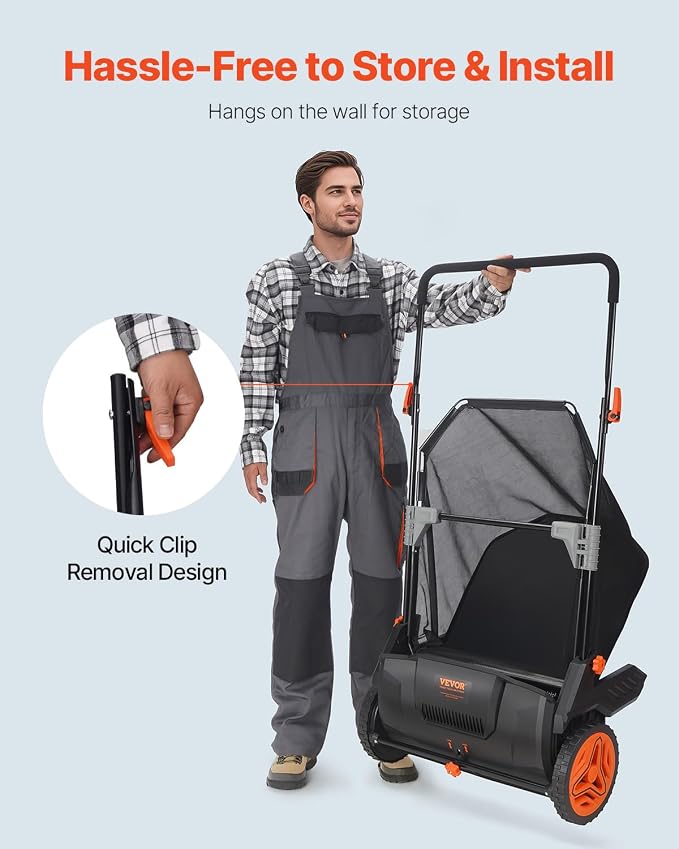VEVOR Push Lawn Sweeper 21" Leaf & Grass Collector 3.5 cu. ft. Hopper Bag