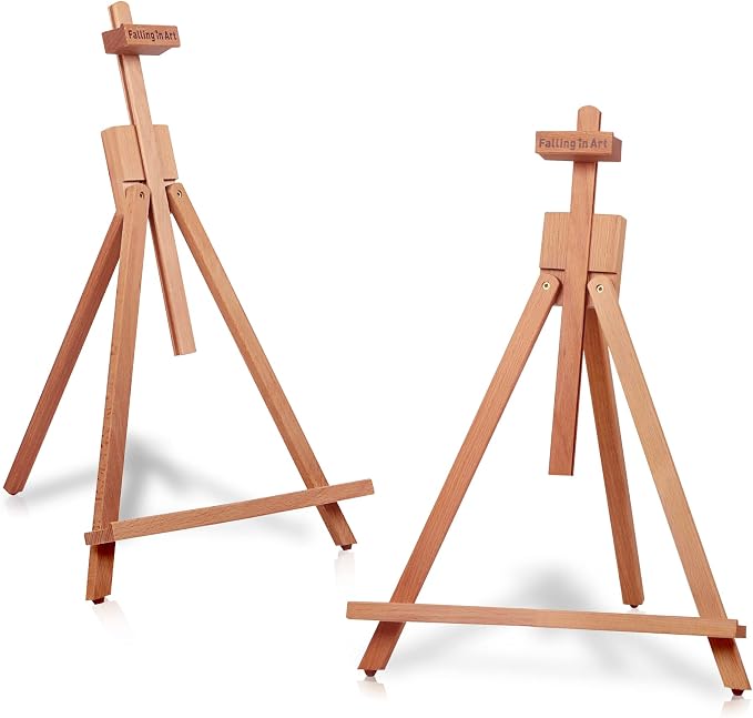 2 Pack Beechwood 25’’ Tabletop Easel Display Stand Set for Painting | Holding Canvas Up to 22 1/2 Inches High, Artist A-Frame Tripod with Rubber Feet, Portable Photo and Sign Holder