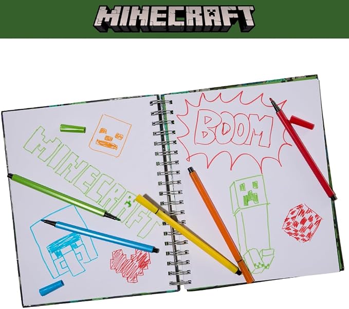 Minecraft Sketchbook Set, 5 Washable Markers, Spiral Bound, 86 Blank Pages