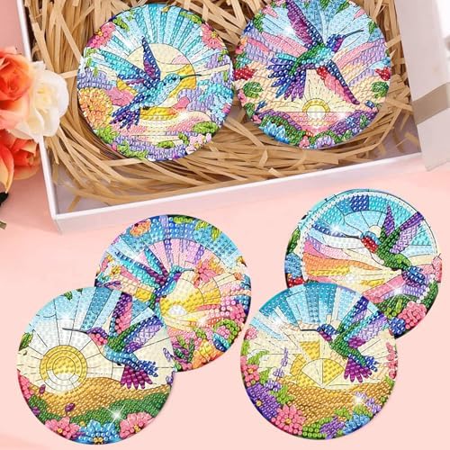 8 Pcs Diamond Art Coasters Kit for Adult with Holder, Diamond Coaster 4x4in