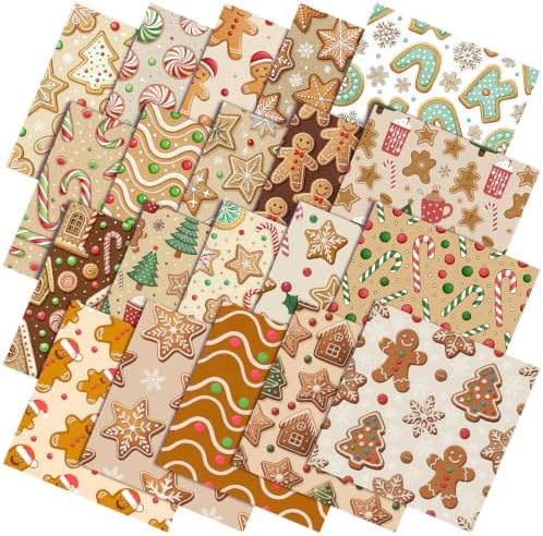 HunnmingRe 20 Pcs 10''x10'' Gingerbread Christmas Quilting Fabric Squares