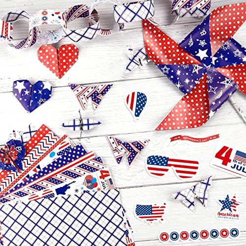 Morcheiong 90 Sheets 4th of July Pattern Paper Set 10 Designs Decorative Paper Double-Sided Craft Origami Paper for Independence Day Scrapbooking Card Making Crafting , A5 Size