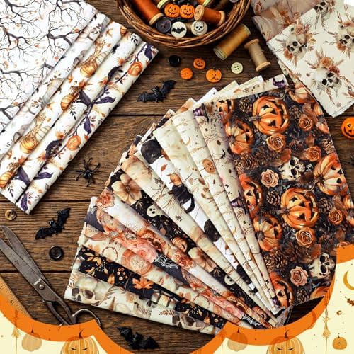 HunnmingRe 20 Pcs 10''x10'' Fall Halloween Quilting Fabric Squares