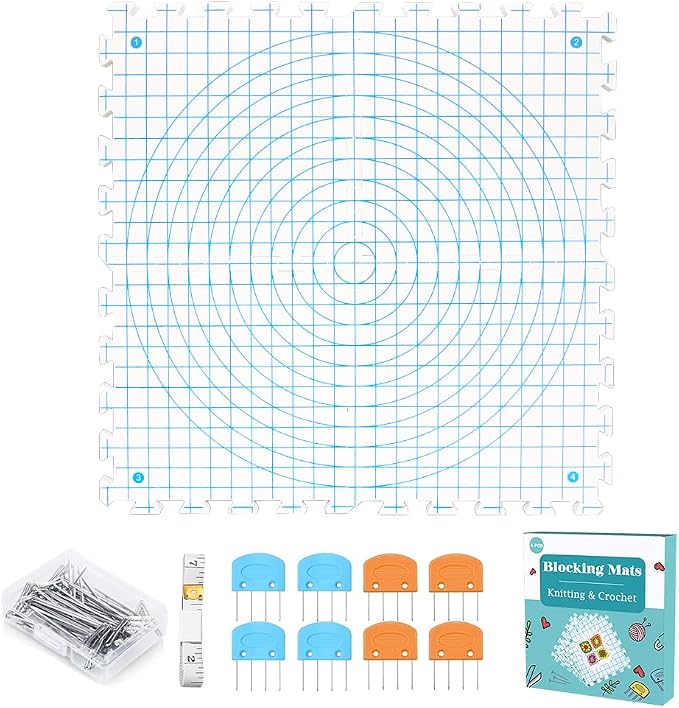 Yarniss Blocking Mats for Knitting & Crochet with 50 T Pins,12.6" x 12.6"