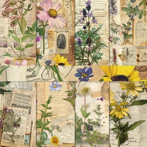 Bomichi 16 Sheets Scrapbook Paper, Vintage Decorative Scrapbook Supplies for Junk Journal Card Making Picture Art Collage DIY 4.1x5.8 inches, Plants theme