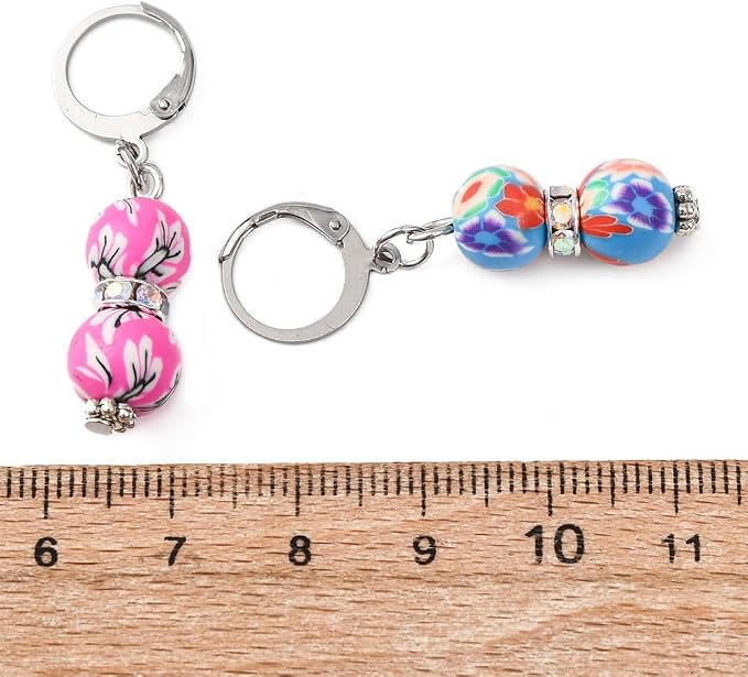 SUNNYCLUE 1 Box 20Pcs Stitch Markers Crochet Stitch Marker Cute Round Polymer Clay Beads Charms Clip On Removable Leverbacks Zipper Pull Charm Locking Knitting Markers for Yarns DIY Sewing Quilting