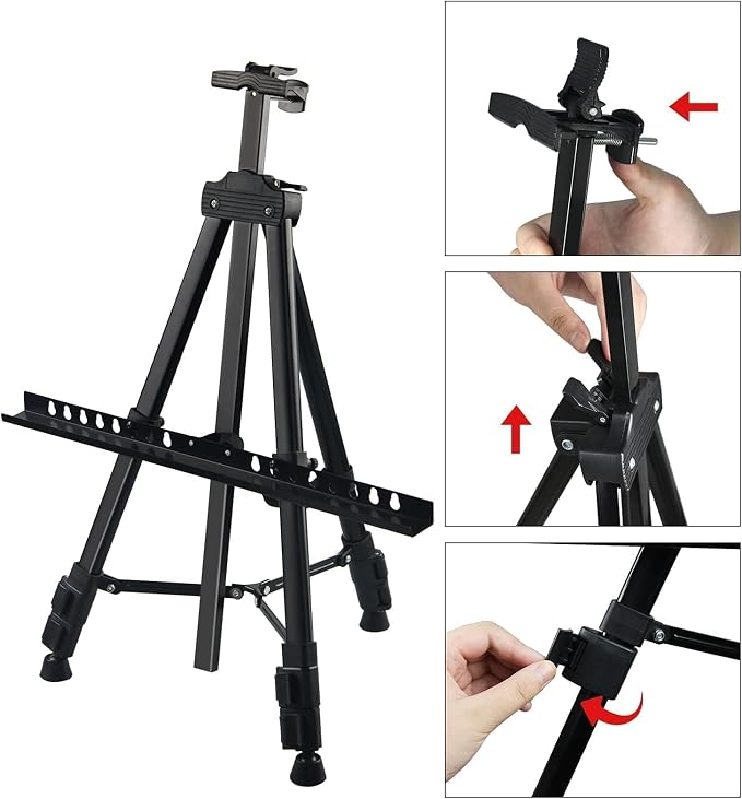 RRFTOK 21-66 Inch Adjustable Art Easel Stand for Painting and Sign, Black | Metal tripod easel with reinforced triangle for poster tripod, sign stand, floor and whiteboard display