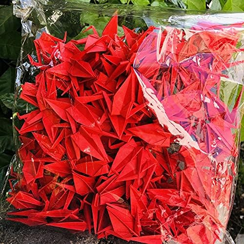 150Pcs 7cm Premade Red Origami Paper Cranes Folded Origami Birds DIY Hanging Paper Garlands for Wedding Party Decorations Birthday Bday Bridal Shower Backdrop Décor Peace Dove Good Luck (Red, 7CM)