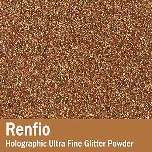 Renfio Holographic Ultra Fine Gold Glitter Powder Metallic Resin Glitter | 2.11 Oz (60g) PET Flakes Crafts Sequins 1/128" 0.008" 0.2mm Epoxy Chips Flakes for Tumblers Slime - Laser Rose Gold