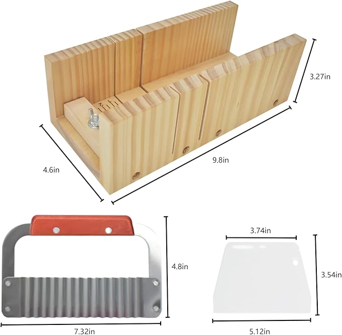 Artcome Loaf Soap Making Cutting Mold Kit 2Pcs 42oz Rectangular Silicone Soap Mold, 2Pcs Wooden Box with Lid, Adjustable Wooden Soap Cutting Tool with Stainless Steel Wavy & Plastic Straight Cutter