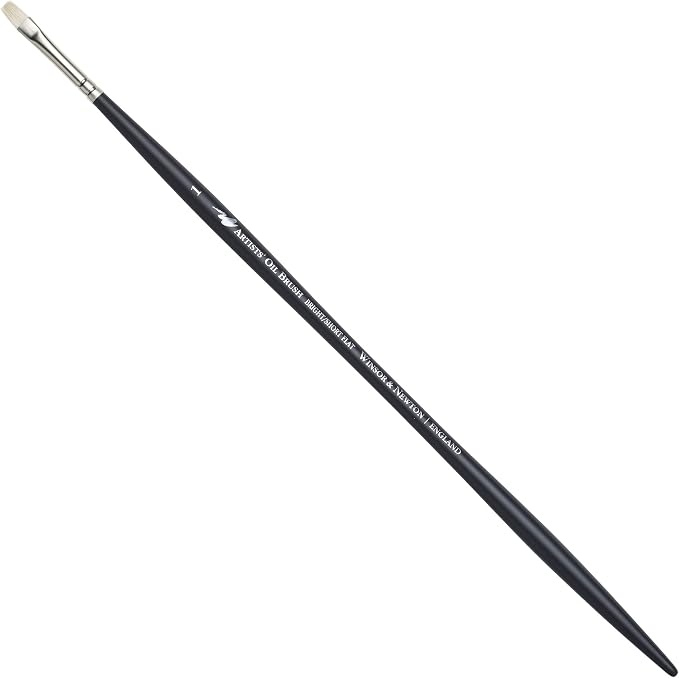 Winsor & Newton Artists' Oil Hog Brush, Long Handle Size 1, Bright | Handcrafted with interlocked Chungking bristles; Have spring, stiff, & flagged allowing large amounts of colour to be carried