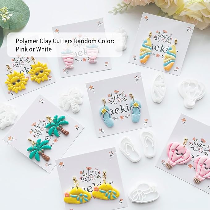 Summer Vibes Polymer Clay Cutters Set - 11pcs Vacation Shapes Including Palm Tree, Flamingo Float, Flip Flops, Surfboard & Smoothie for DIY Earring Jewelry, Soft Clay Crafts & Scrapbooking